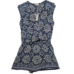 Max Studio Romper Sleeveless Size XL Blue Fine China Pattern